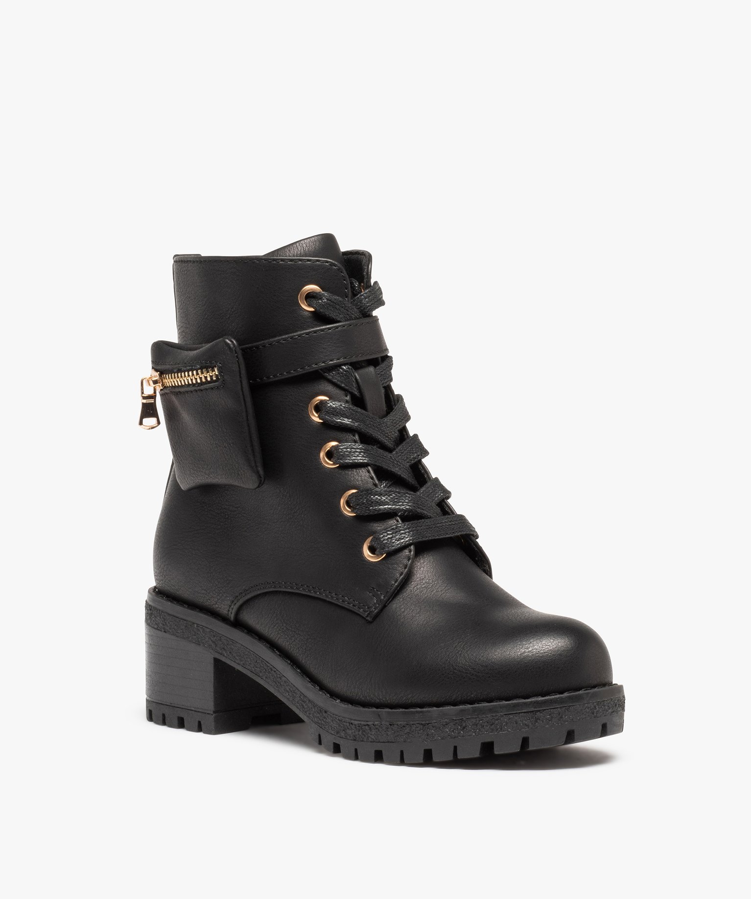 Boots fille unies style rock à talon carré et semelle cran... noir | GEMO