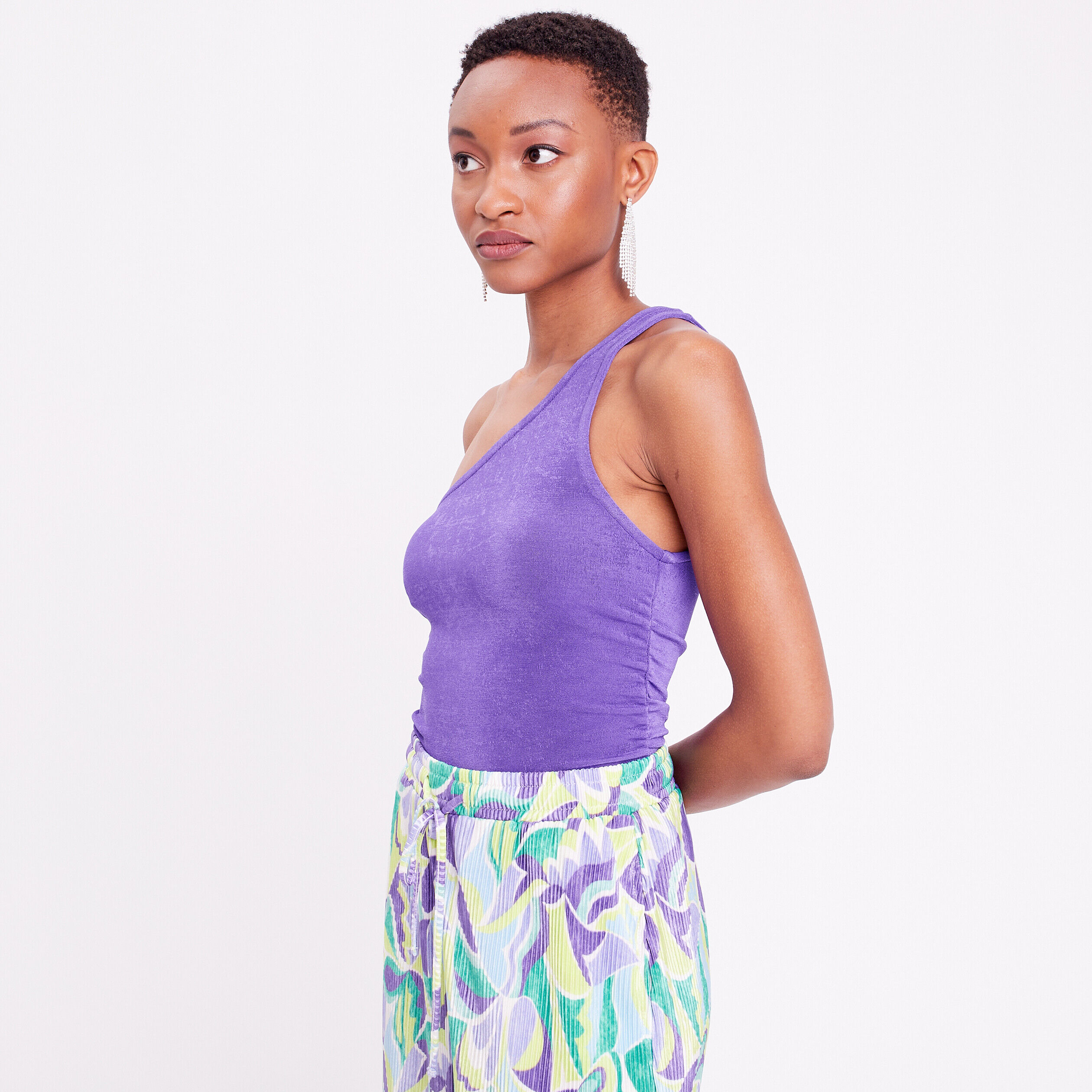 Débardeur asymétrique violet foncé femme | Cache Cache