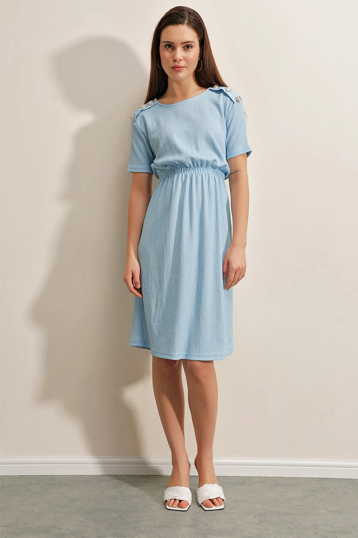 Bigdart  2375 Strickkleid mit Knöpfen – Blau