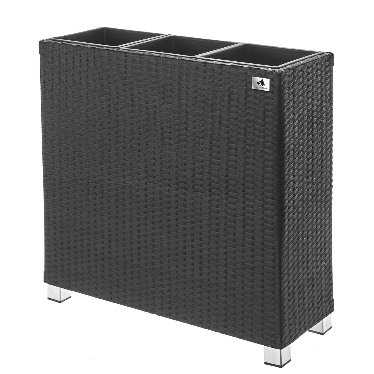 Weles Raumteiler Pflanzkübel Polyrattan 76x26x73cm, anthrazit, 3x Kunststoff-Einsätze, mit Aluminiun-Füßen