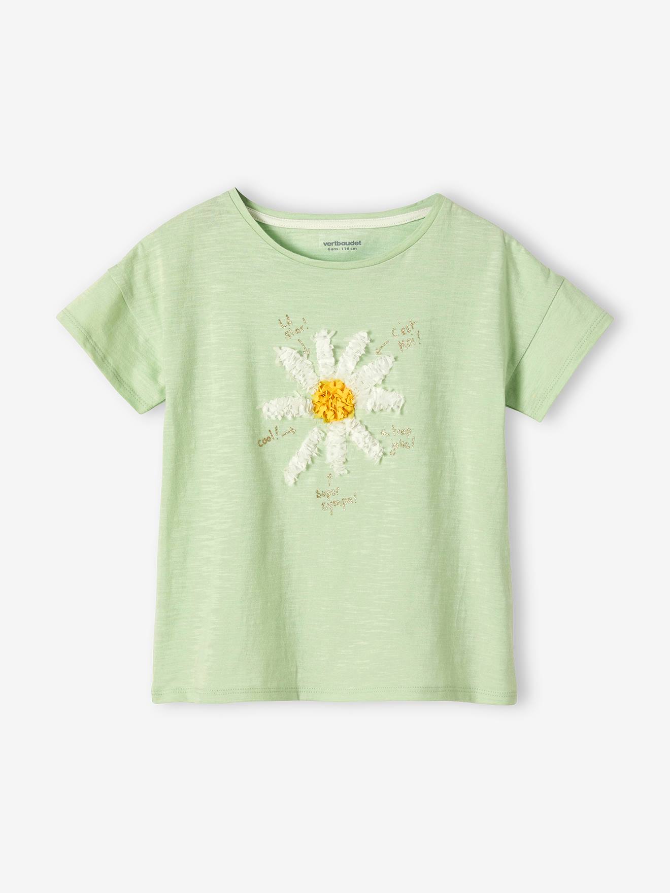 T-shirt fille animation frisou et détails irisés vert