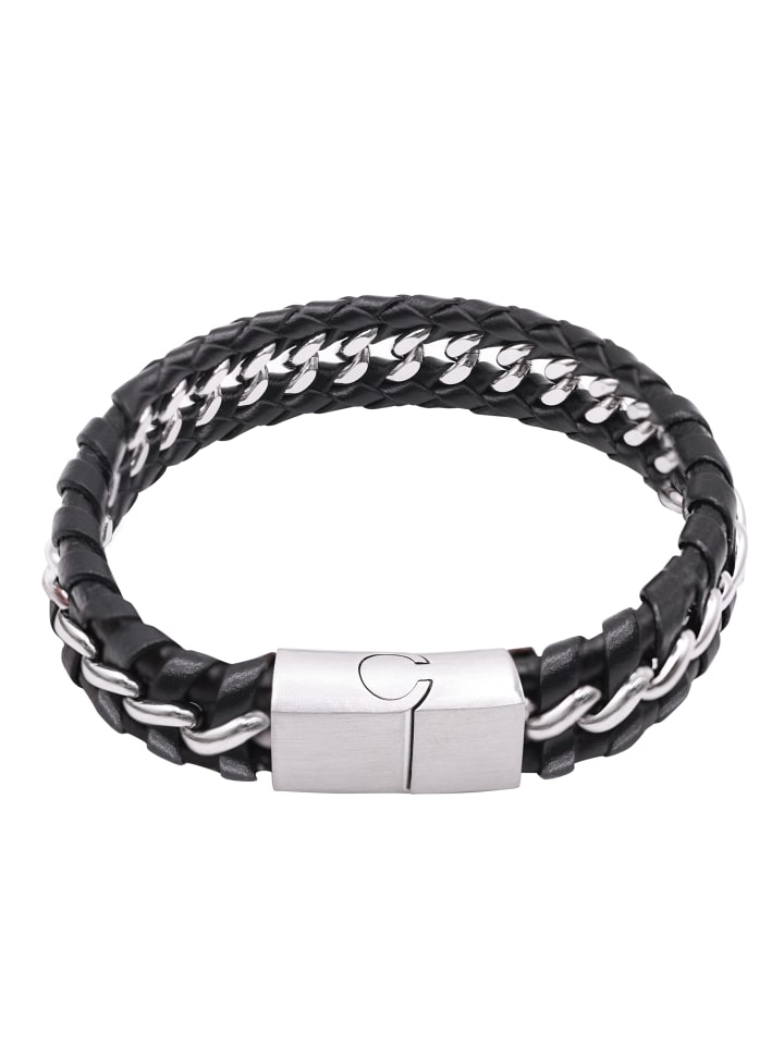 Steel_Art Herrenarmband Lederarmband Henny in schwarz günstig kaufen