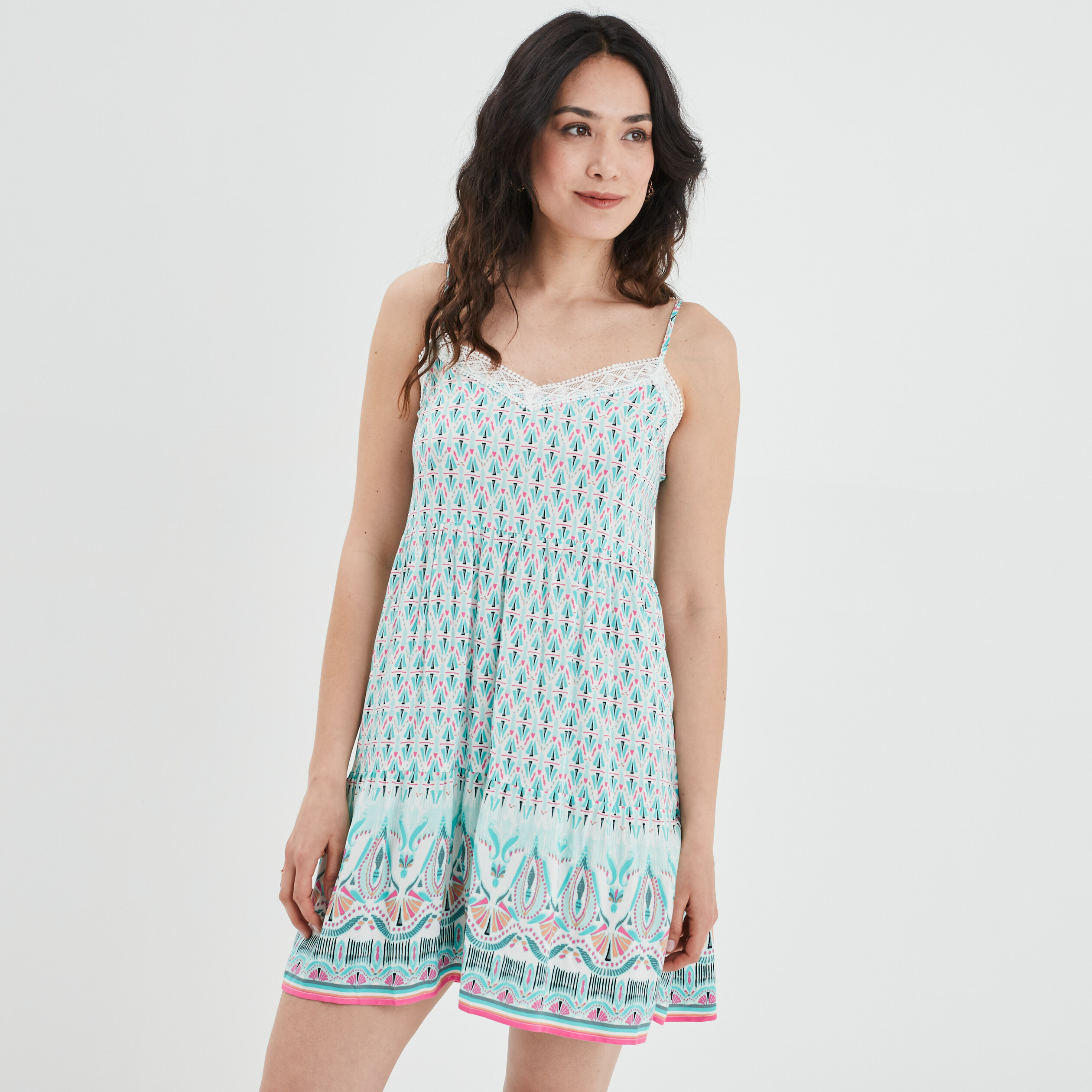 Robe évasée volantée à bretelles ecru femme | La Halle