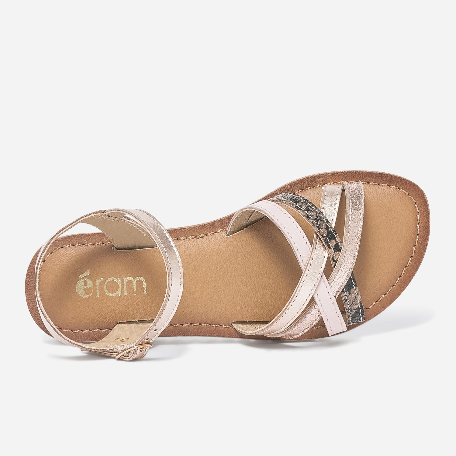 Sandale rose cuivré en cuir avec semelle crantée