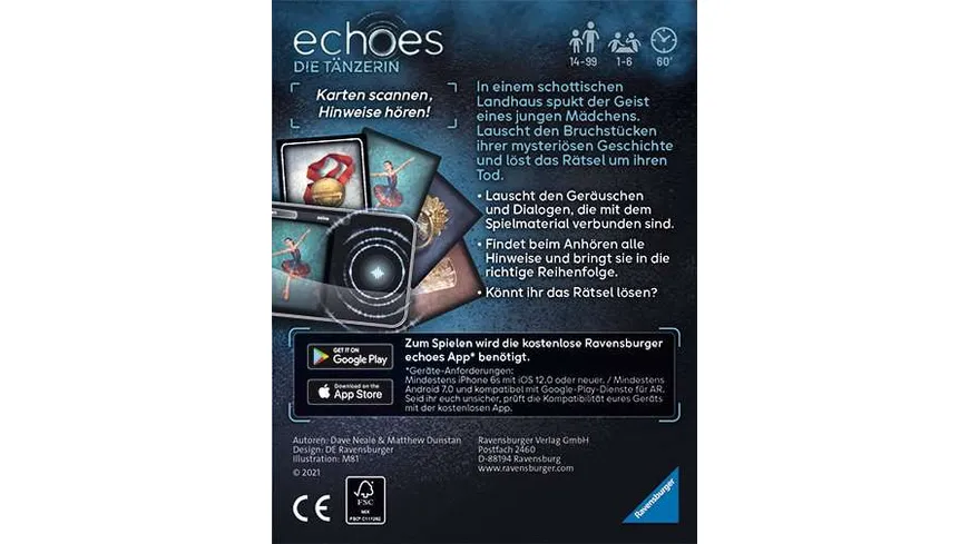 Ravensburger Spiel - echoes Die Tänzerin - Audio Mystery Spiel ab 14 Jahren, für 1-6 Spieler, Spielereihe