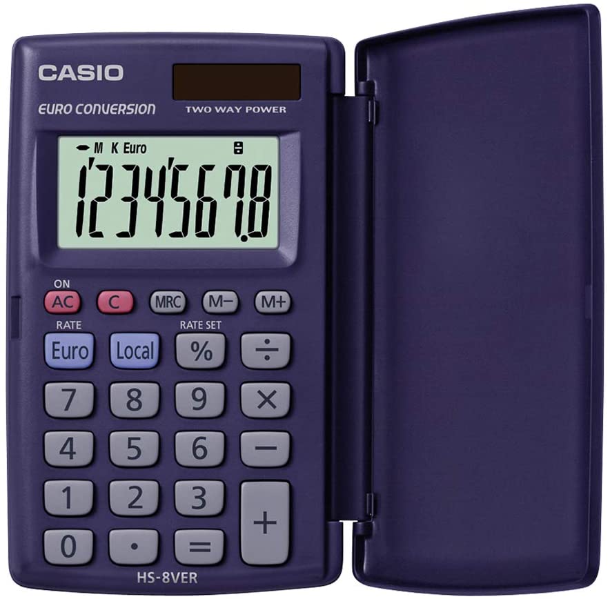 Casio HS-8VERA Taschenrechner 8-stellig mit 360° umschlagbarer Schutzklappe, Solar-/Batteriebetrieb