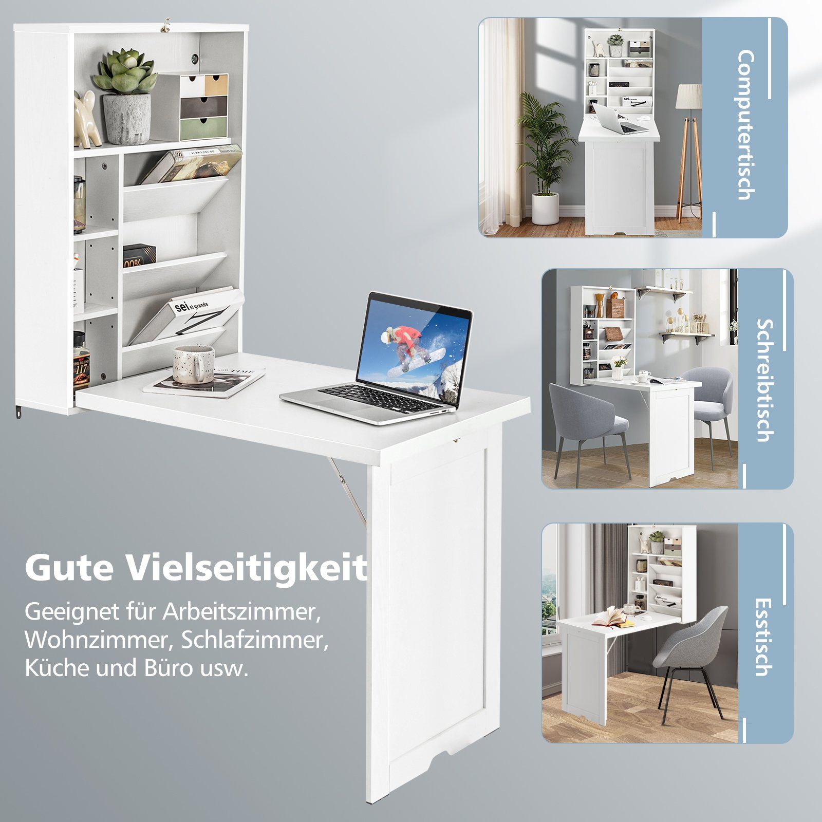 COSTWAY Klapptisch, Wandtisch platzsparend, 60x94,5x151cm, weiß