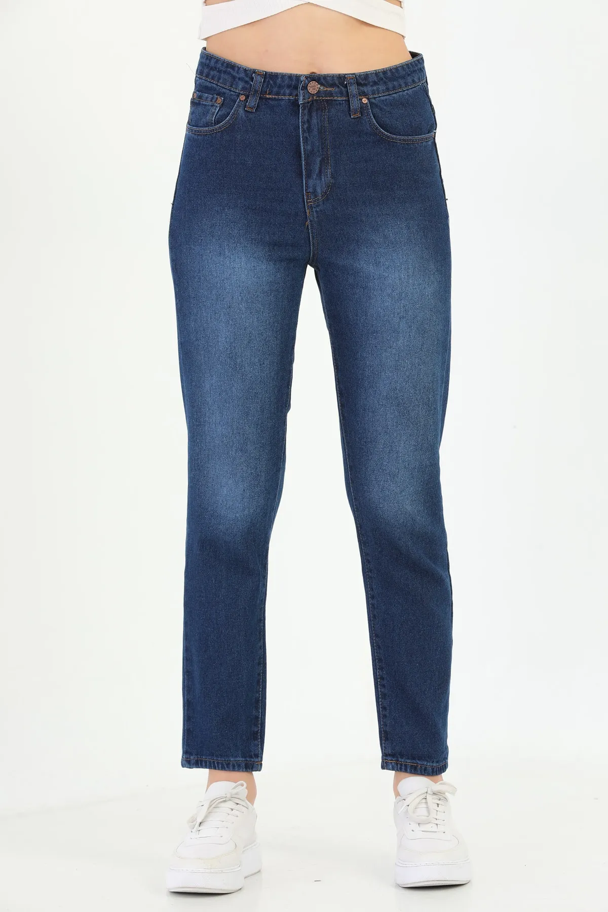 BİKELİFE  Marineblaue Mom-Jeans mit hoher Taille und schmalem Bein