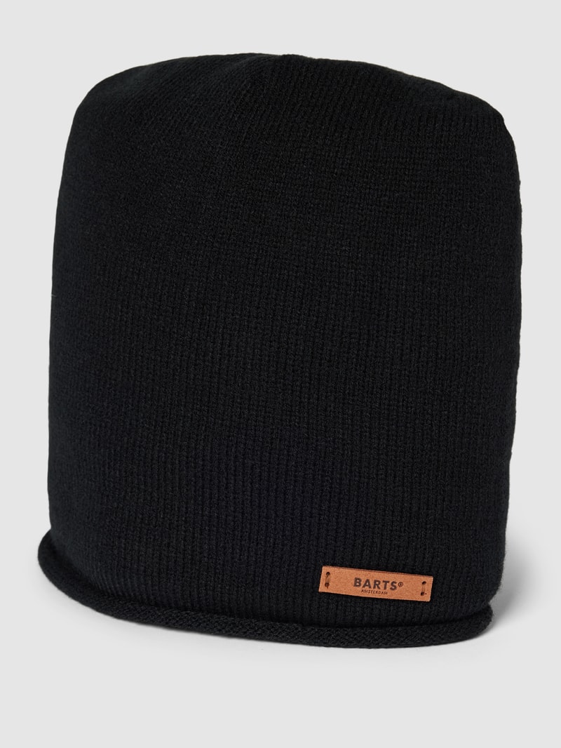 Beanie mit Label-Detail Modell 'JAMES' in schwarz