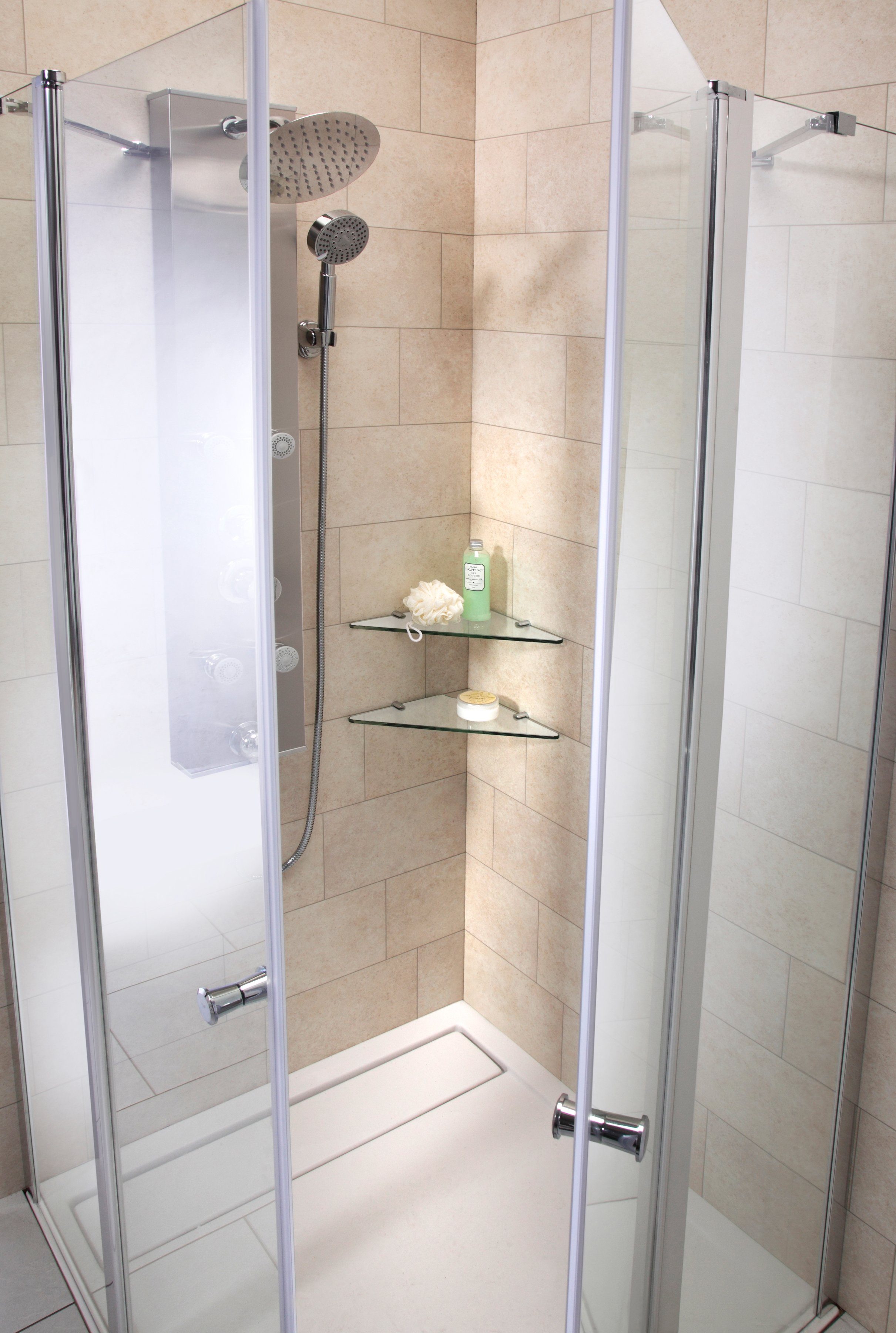 welltime Eckregal Duschregal, Packung 2-tlg., B: 36,5 cm, Badezimmer Regal mit Klarglas Ablagen, Duscheckregal
