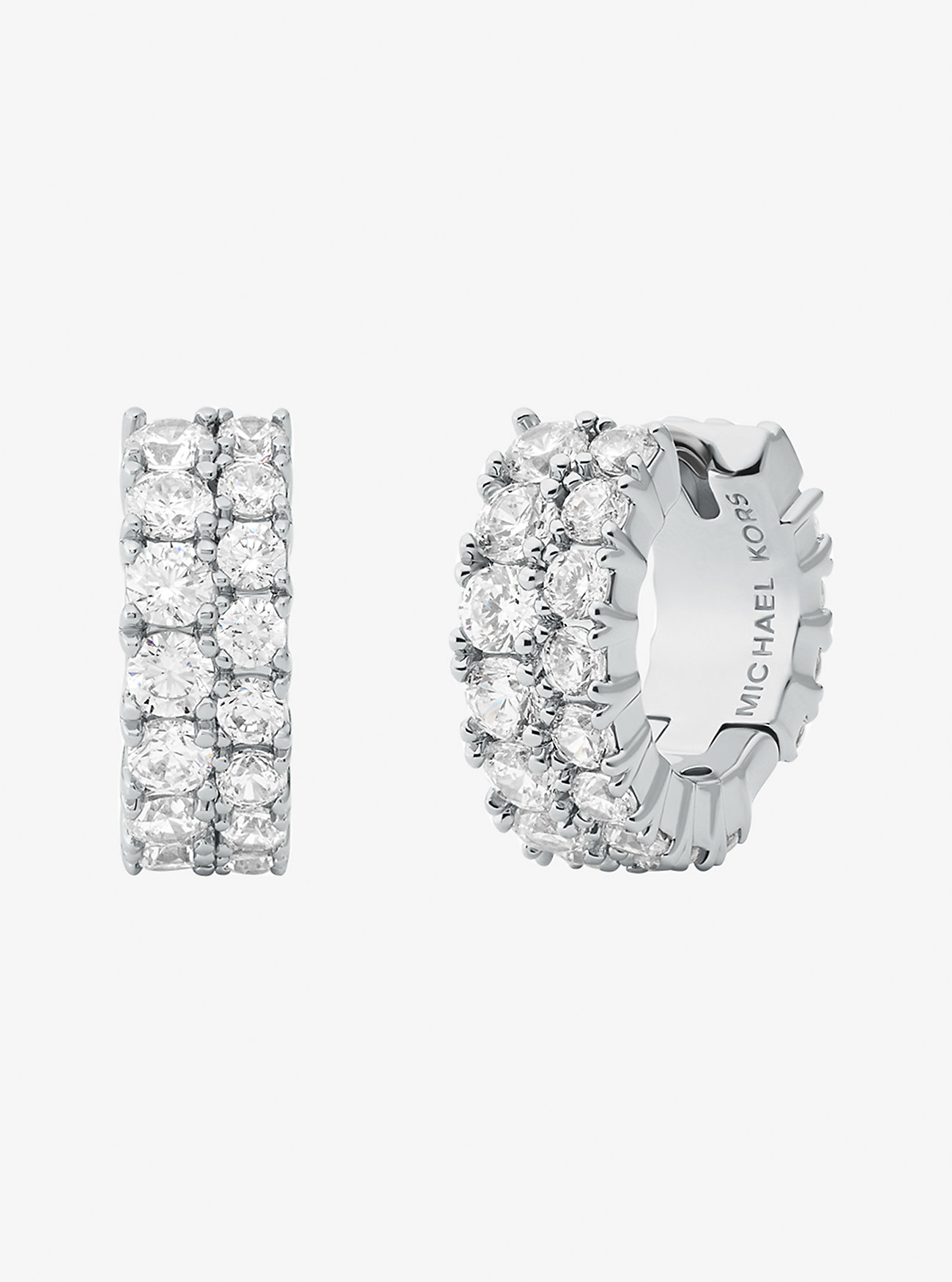 Double Pavé Huggie Earrings - SILVER
