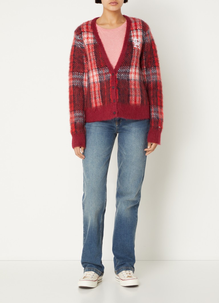 Cardigan Tommy Hilfiger confecționat din material tricotat de cea mai înaltă calitate, cu un amestec de lână de alpaca și imprimeu în carouri.