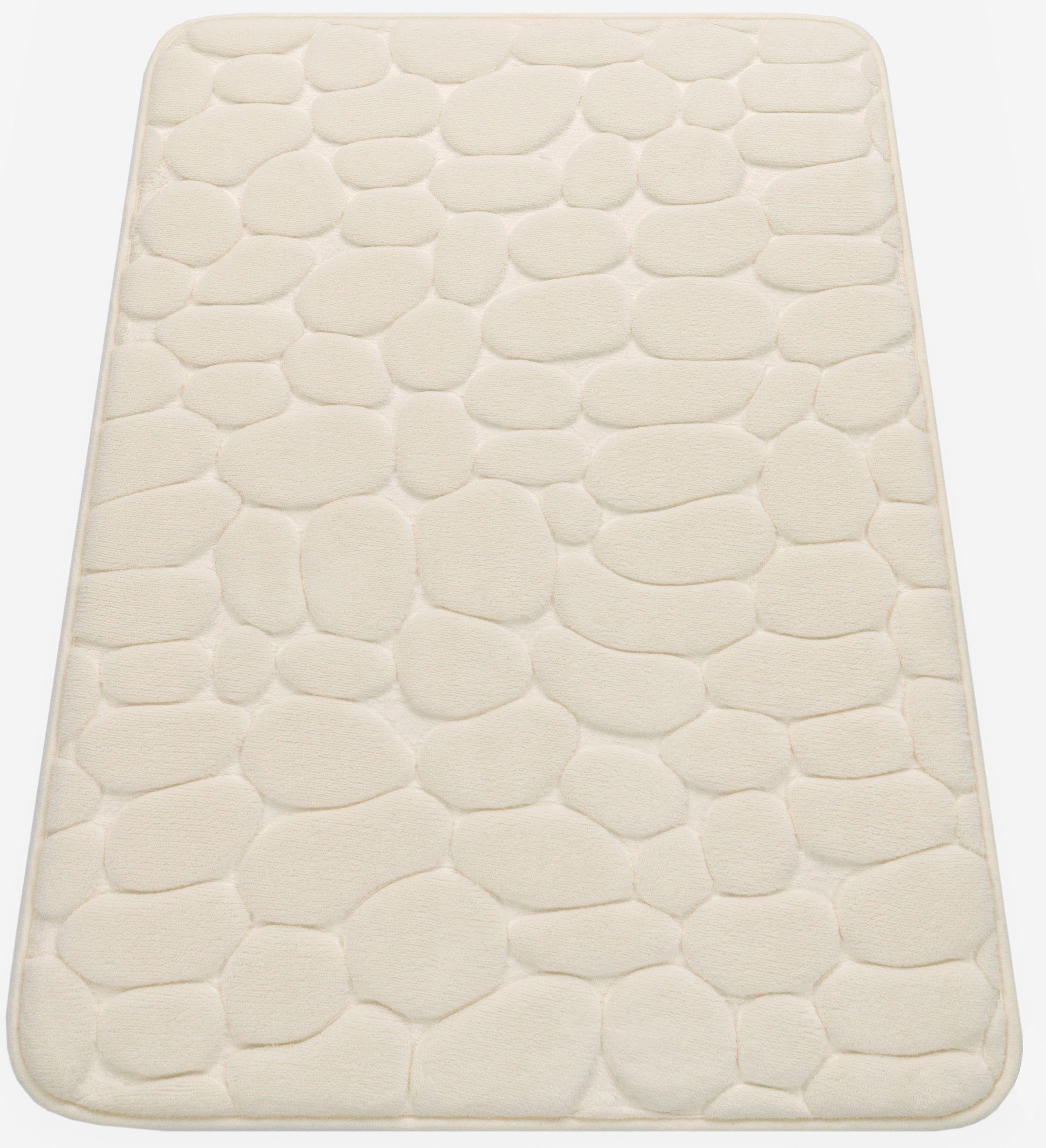 Badematte Corby 256 Paco Home, Höhe 13 mm, rutschhemmend beschichtet, fußbodenheizungsgeeignet, Polyester, rechteckig, Badteppich, Uni Farben, Motiv Steine, Hoch-Tief Effekt