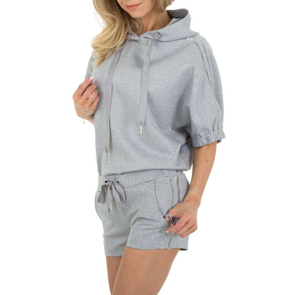 Ital-Design Freizeitanzug Damen Freizeit Hotpants, Kapuze Stretch Jogging- & Freizeitanzug in Grau