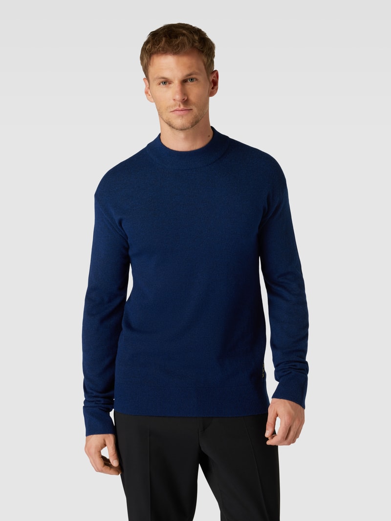 Strickpullover in melierter Optik in marineblau