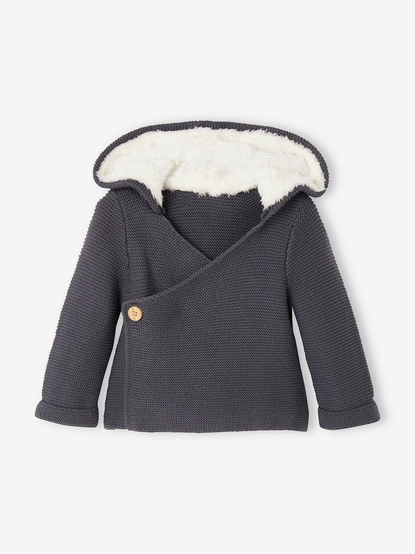 Cardigan avec capuche doublée fausse fourrure bébé rose pale