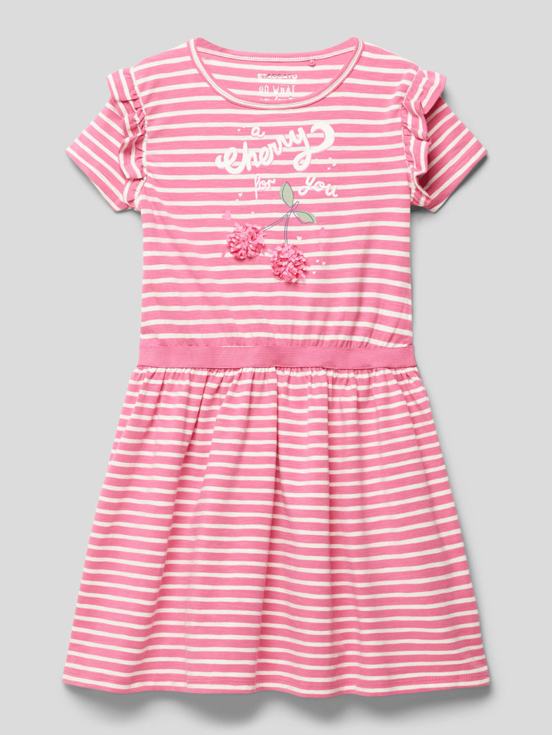 Kurzärmliges Kleid mit Streifenmuster in hellrosa