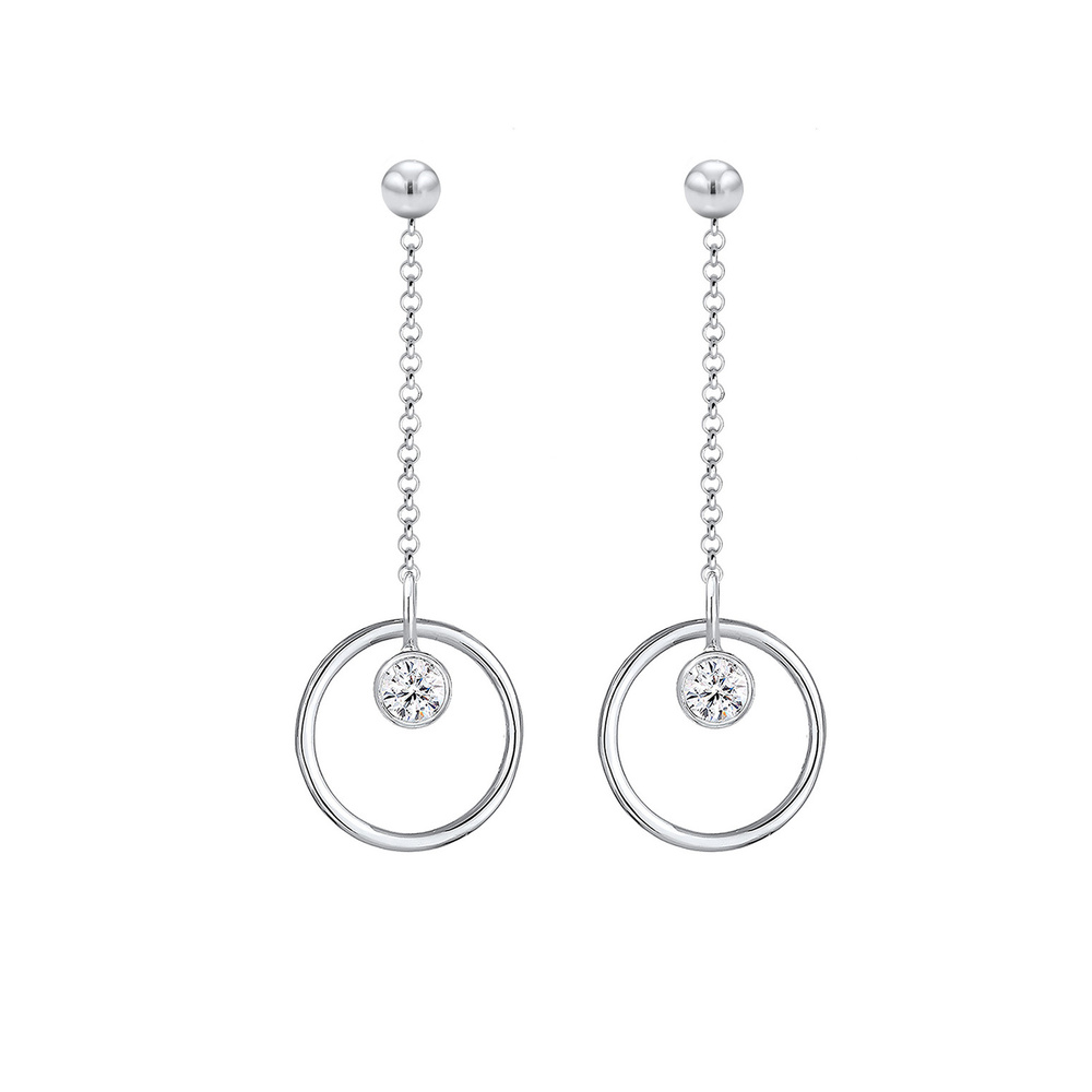 Elli Elli Boucles d'Oreilles Kreis Geo Solitär Kristalle Silber Beau Boucles d'oreilles