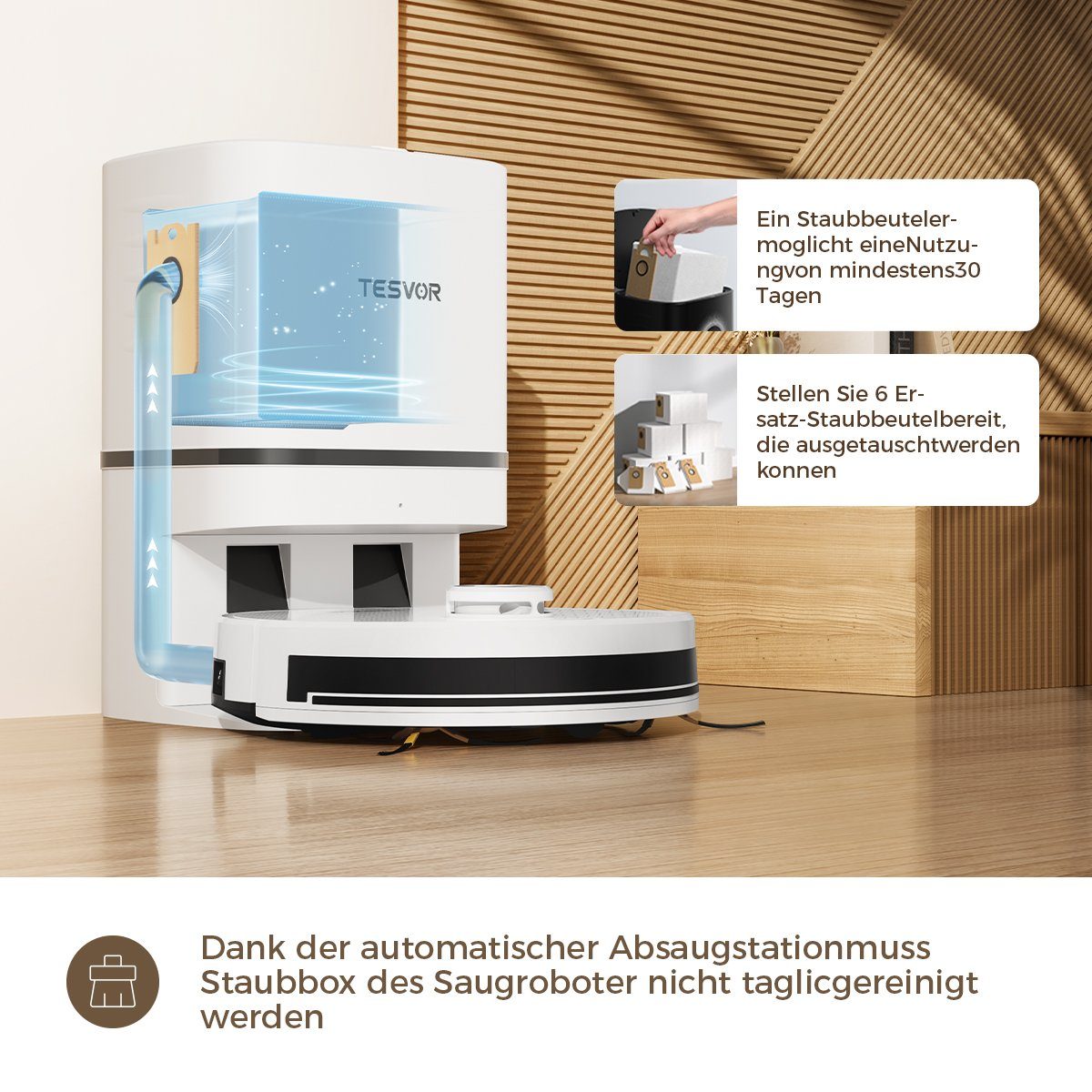 Tesvor Saugroboter S7PRO AES 6000PA 5200mAh mit Wischfunktion und Absaugstation