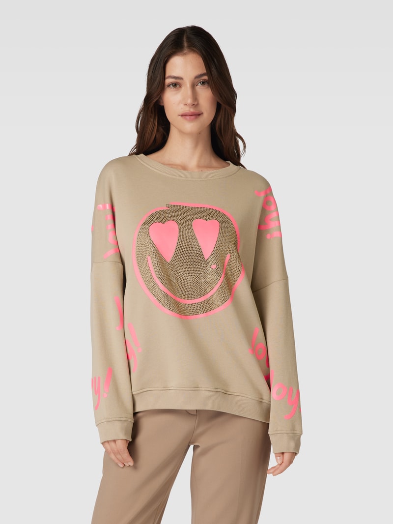 Sweatshirt mit Strasssteinbesatz Modell 'JOY' in sand