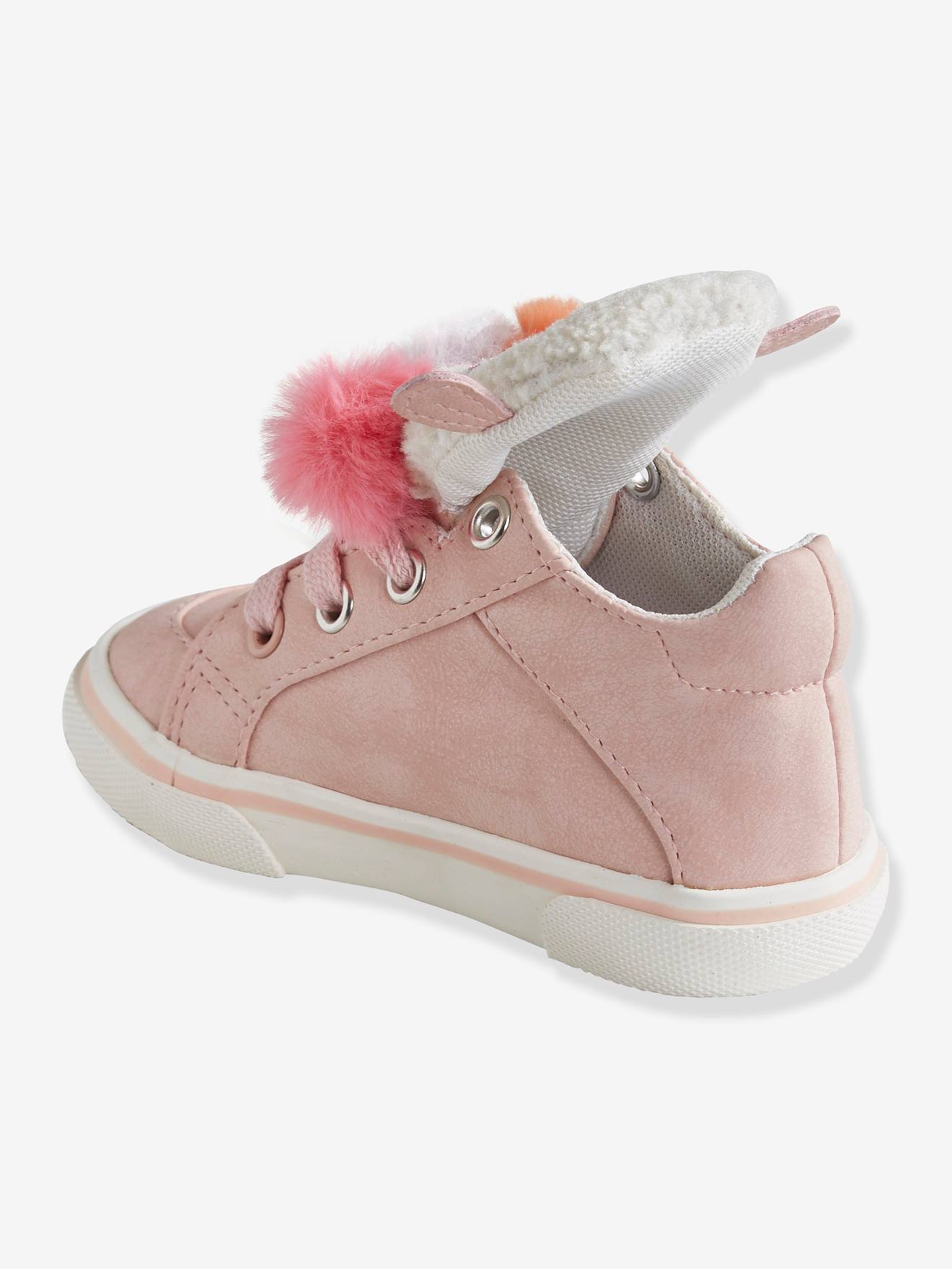 Baskets montantes bébé fille 3 pompons rose clair