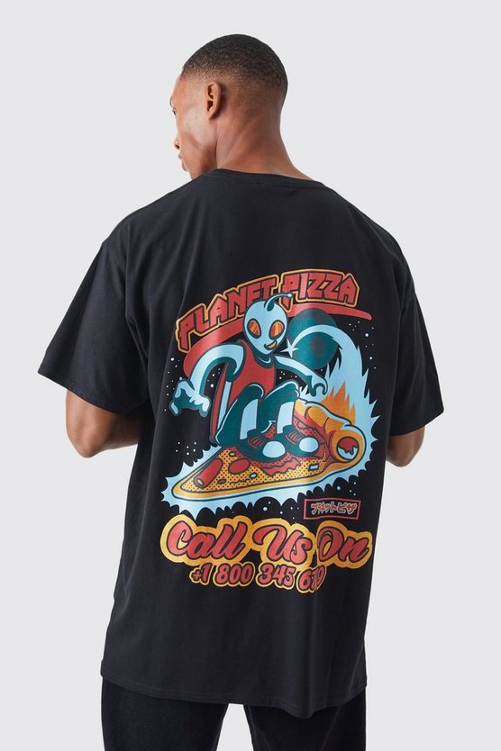 Oversize T-Shirt mit Space Pizza Print