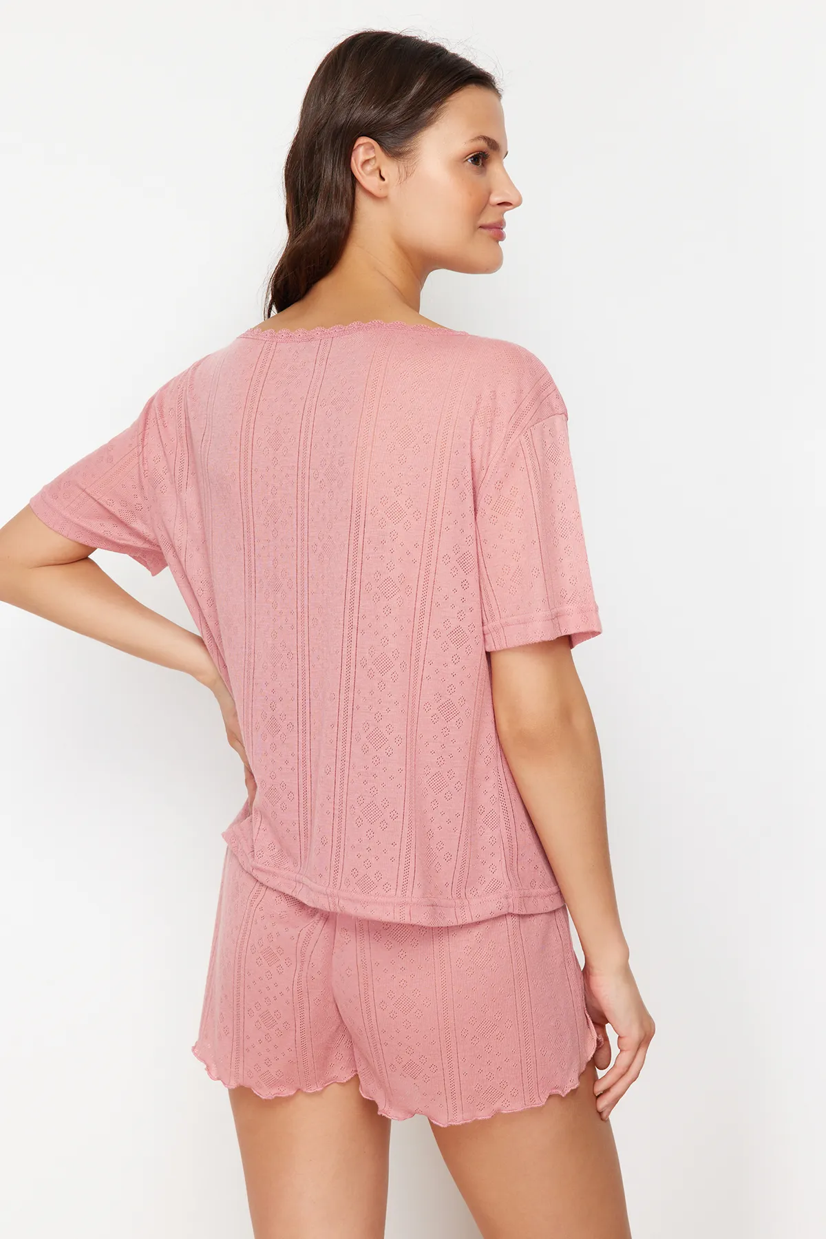 Trendyol Collection  Mehrfarbiges Pyjama-Oberteil aus Pointel-Strick mit Lochmuster im 2er-Pack THMSS24PT00276
