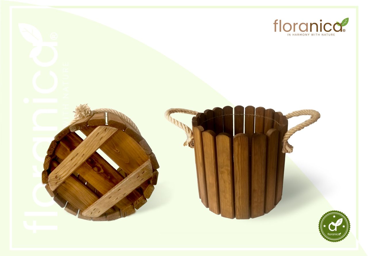 Pemicont Floranica Runder Blumentopf aus Holz 33x20cm Braun Imprägniertes Kiefernholz Schutzhülle für Kräuter Blumen Haus- und Gartendekoration Truhe Für den Innen- und Außenbereich