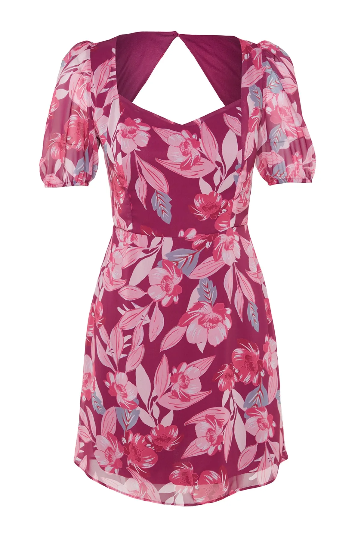 Trendyol Collection  Lila geblümtes A-Linien-Minikleid aus Chiffon mit Futter TWOSS22EL2168