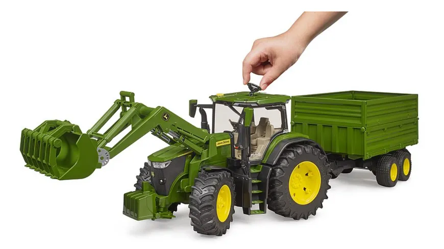 BRUDER - John Deere 7R 350 mit Frontlader und Tandemachstransportanhänger 03155