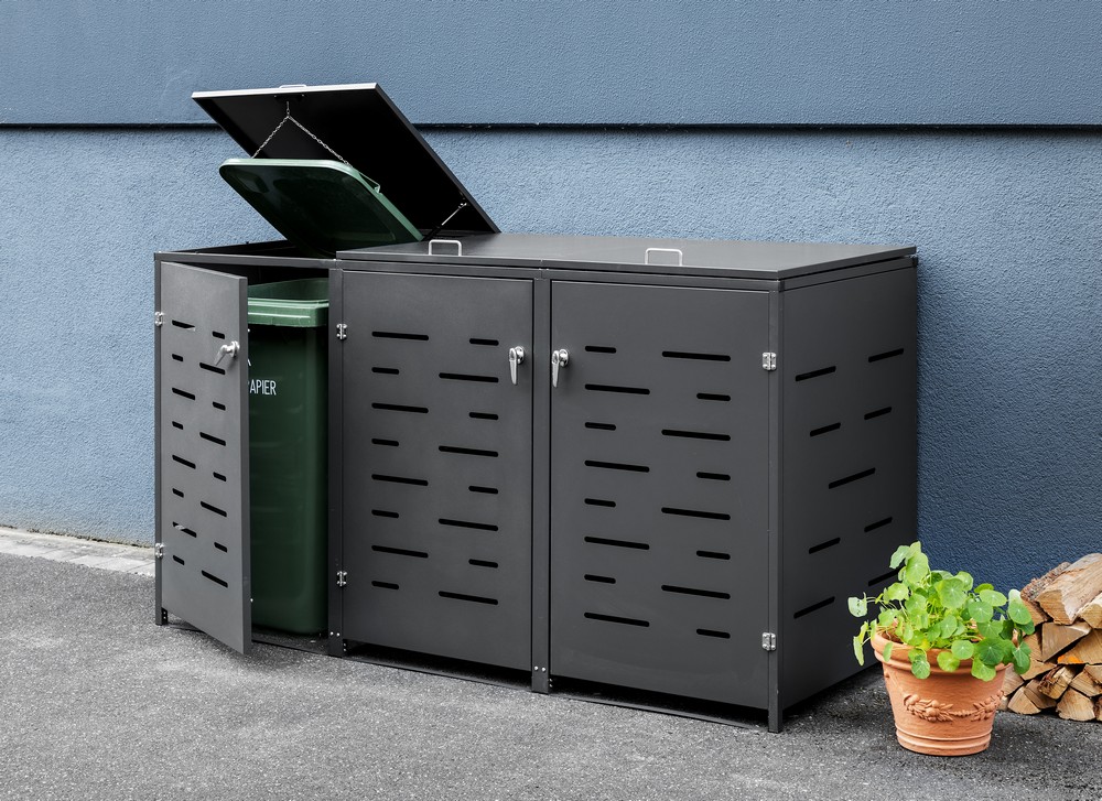 HC Garten & Freizeit Mülltonnenverkleidung 3er Mülltonnenbox, Anthrazit