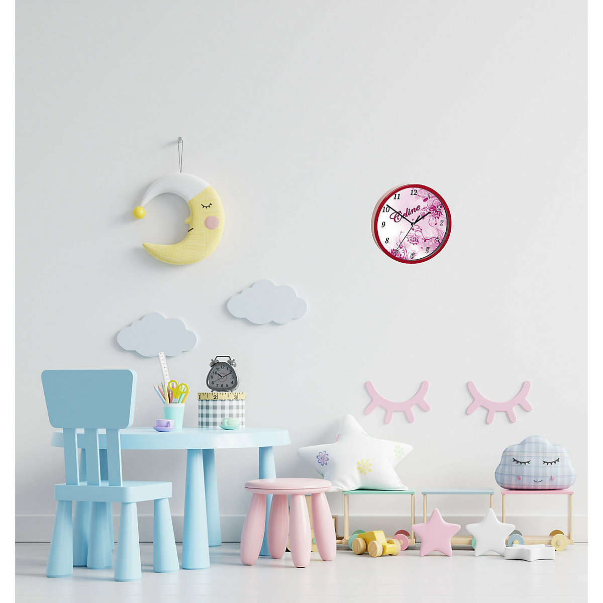 Kinder Wanduhr personalisiert mit Name Blumenranke Brombeere