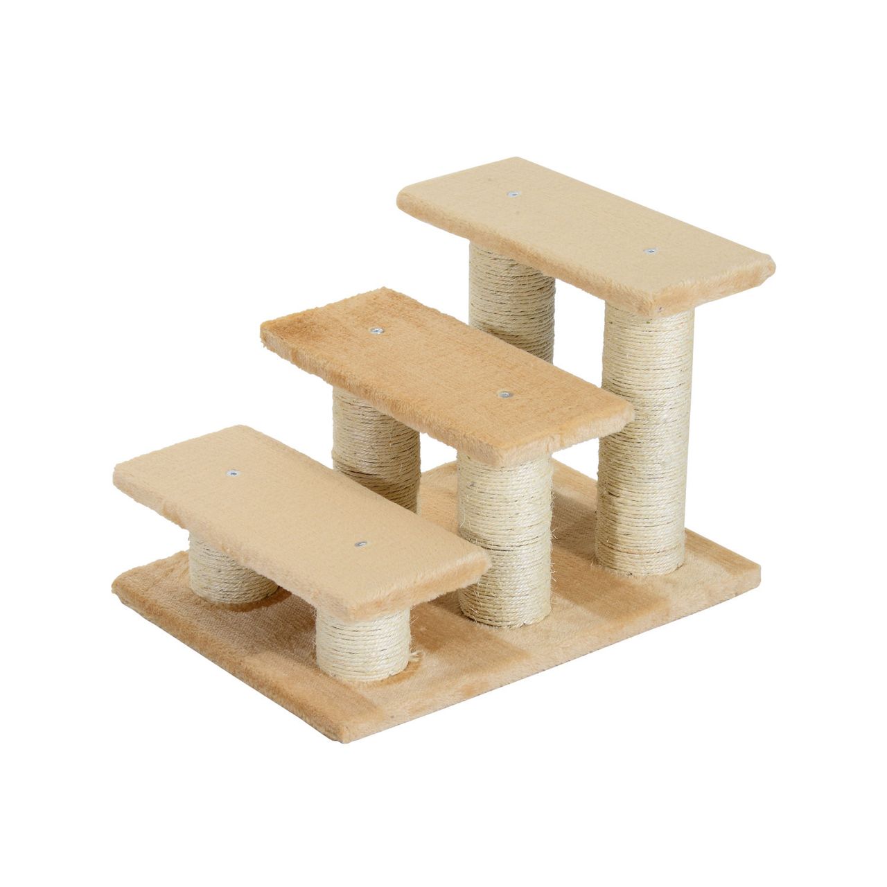 PawHut Tiertreppe Katzentreppe Hundetreppe 3 Stufen Treppe für Katze und Hunde Plüsch Creme 45 x 35 x 34 cm