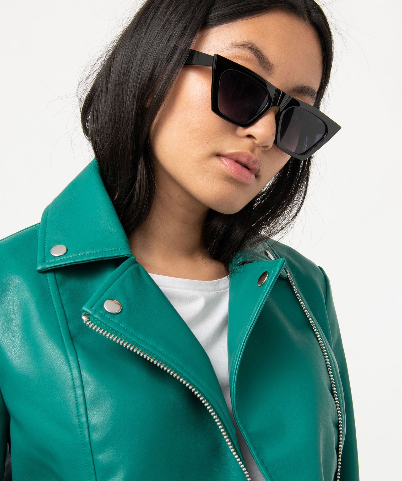 Blouson biker en synthétique imitation cuir femme vert | GEMO