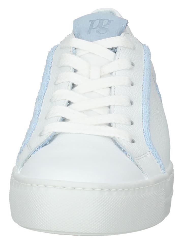 Paul Green Leder-Sneakers in Weiß/ Hellblau günstig kaufen