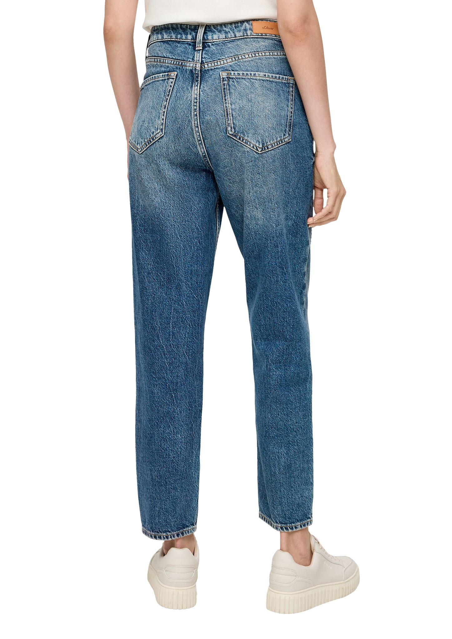 s.Oliver 7/8-Jeans Ankle-Jeans Mom / Relaxed Fit / High Rise / Tapered Leg Destroyes, Label-Patch