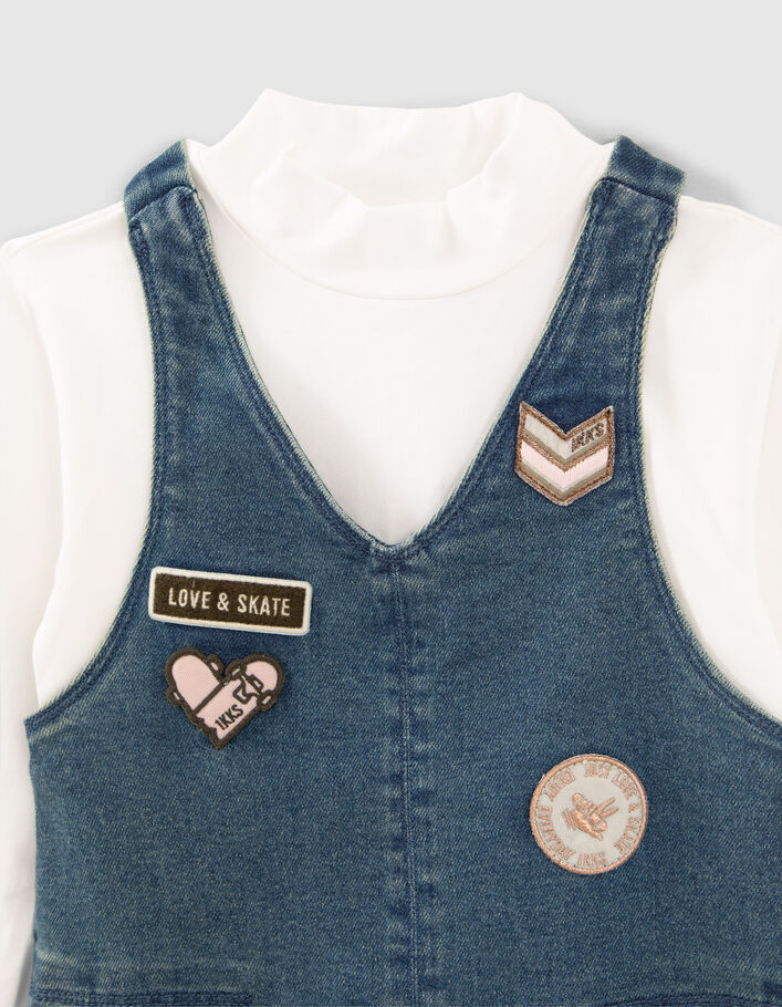 Robe 2-en-1 en jean bleu et T-shirt à col brodé fille
