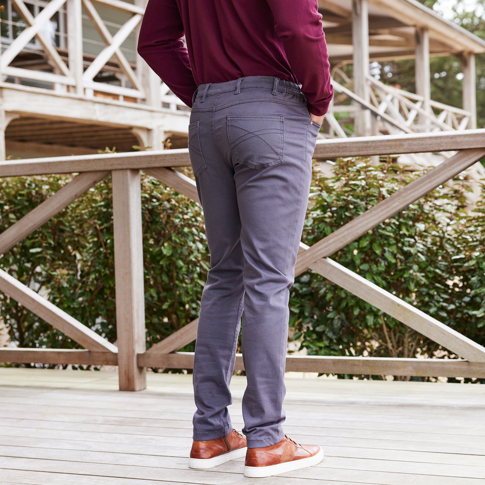 Pantalon droit 5 poches twill coton extensible