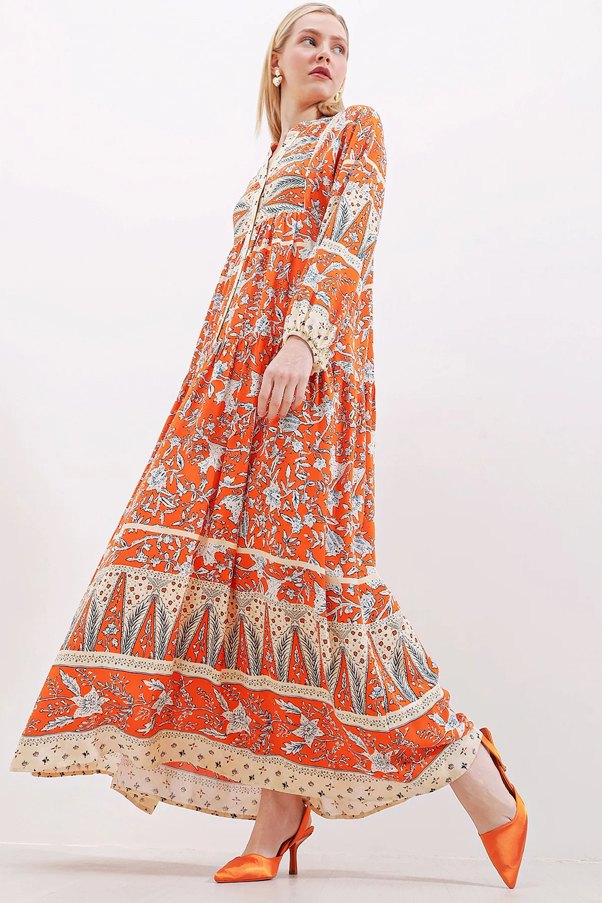 Bigdart  2423 Authentisches gemustertes Kleid - C. Orange