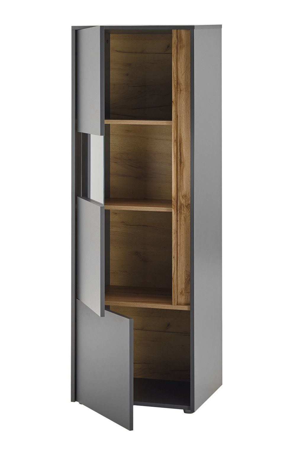 Furn.Design Wohnwand Center, (Set in grau und Wotan Eiche, 4-teilig), mit Vitrinen