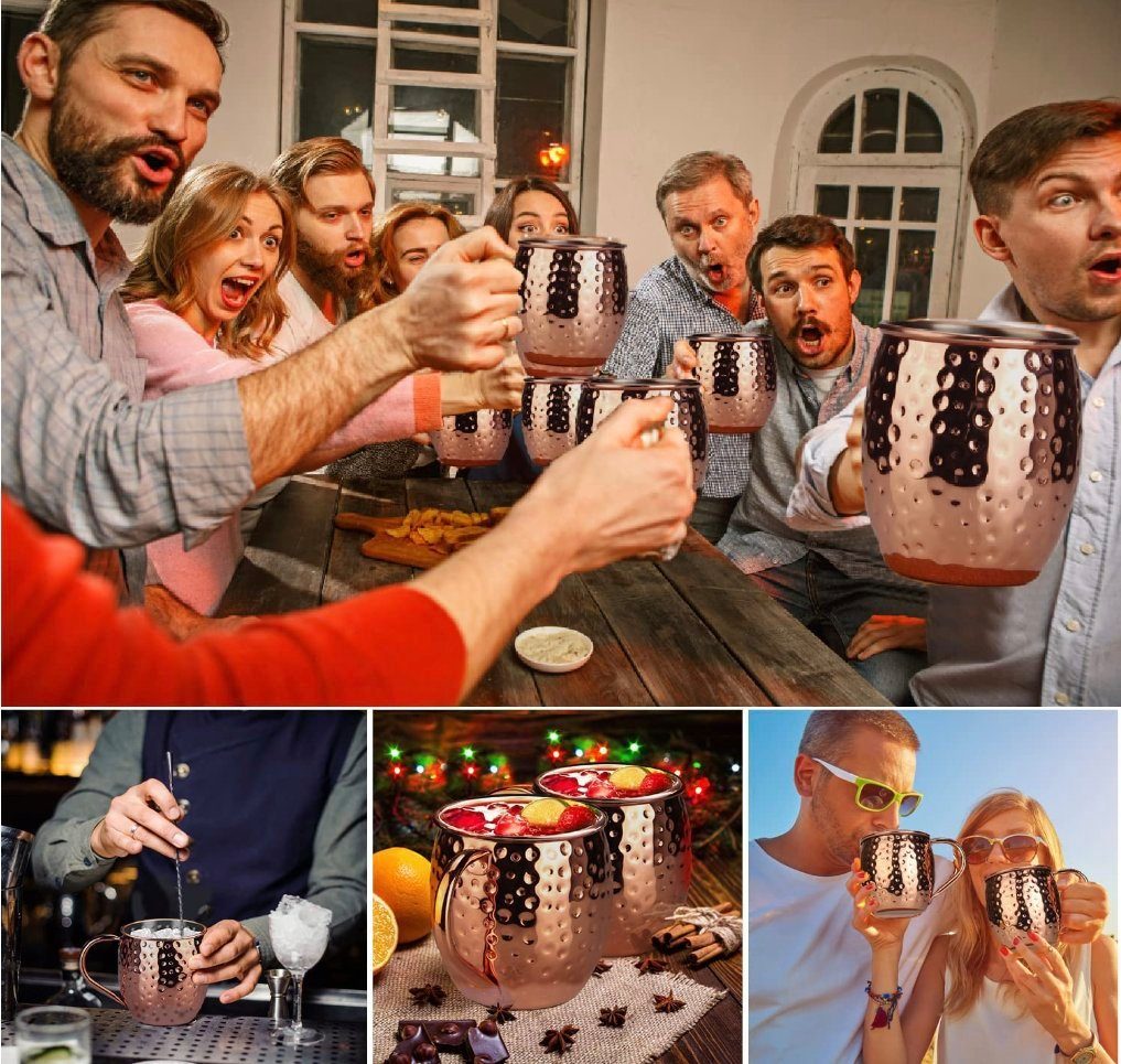 Faizee Möbel Tasse Cocktailglas Moscow Mule Becher Kupferbecher 500ml Fassungsvermögen, Kupfer/Edelstahl