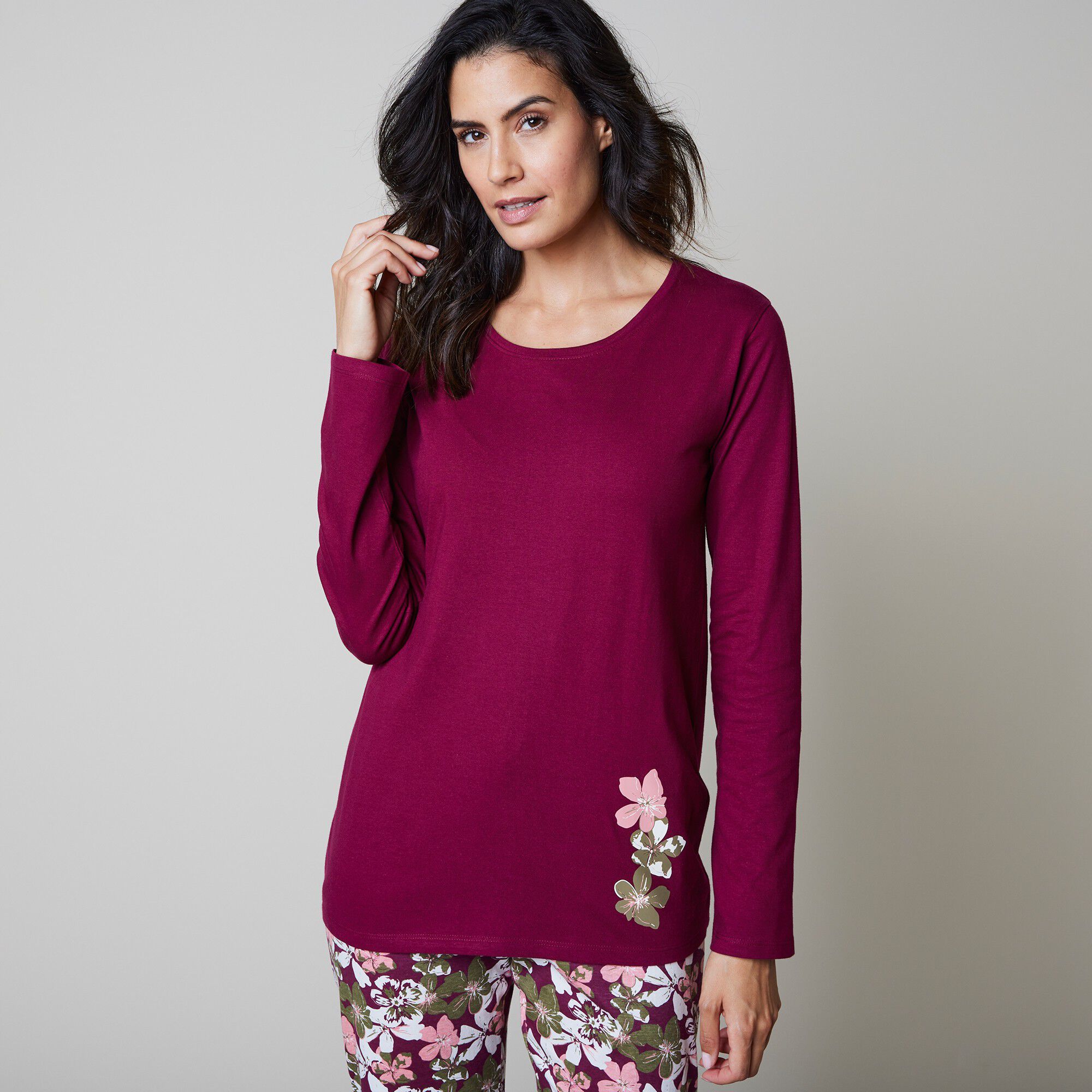 T-shirt pyjama manches longues imprimé fleuri