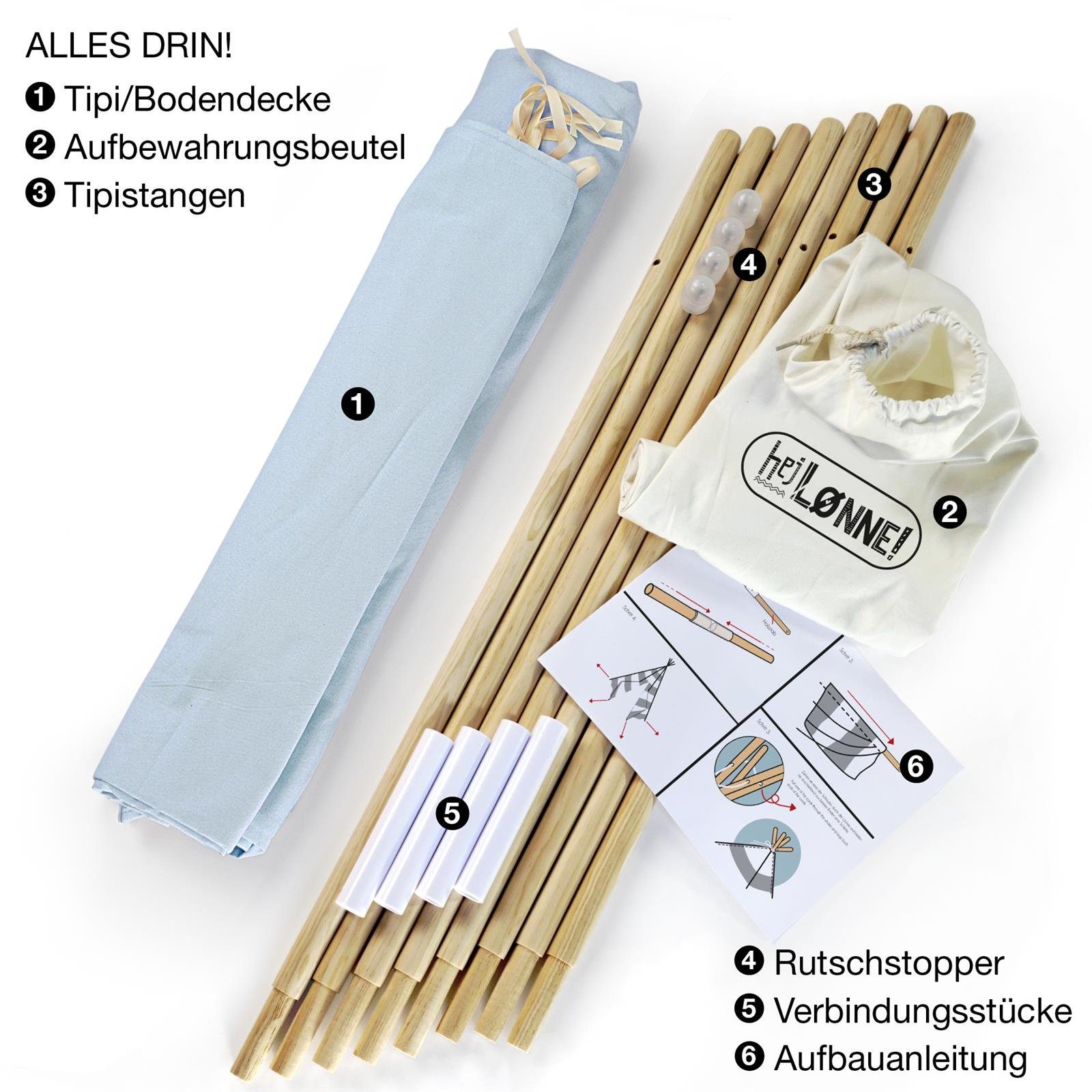 Hej Lønne Tipi-Zelt Tipi Zelt für Kinder blau einfarbig Kinderzelt, (6er Set)