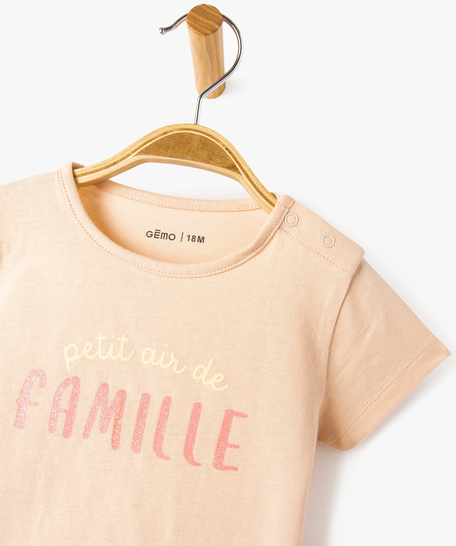 Tee-shirt bébé fille avec manches courtes et message paill... rose | GEMO
