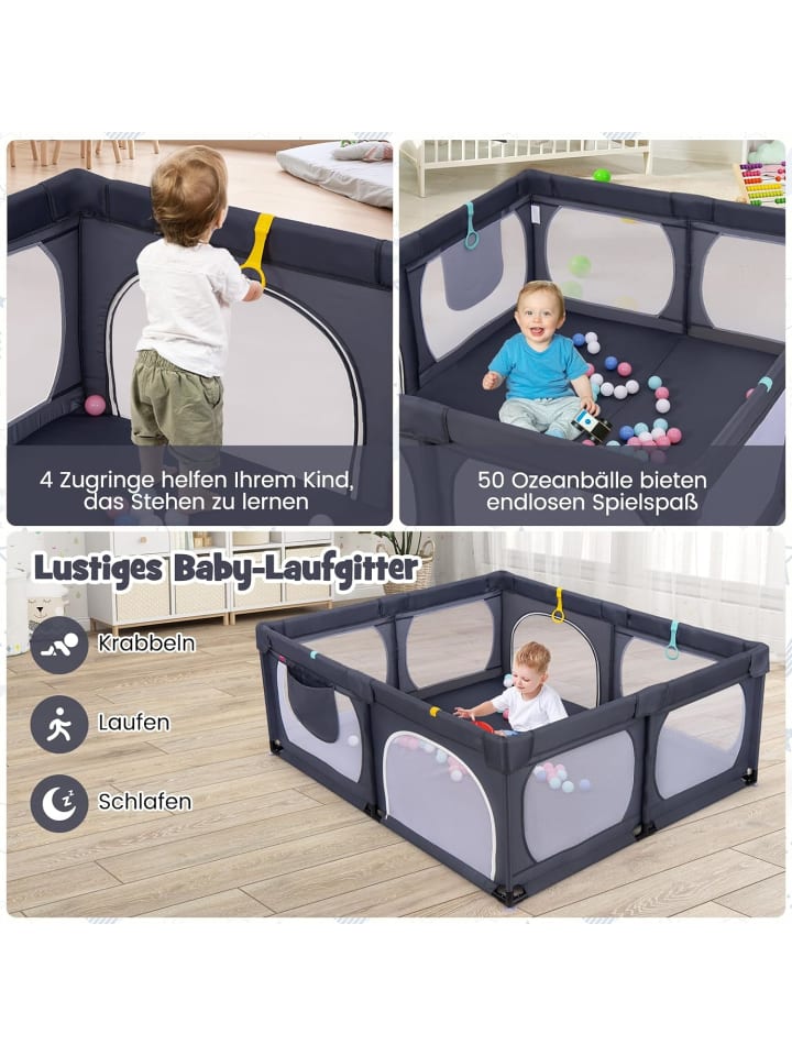 COSTWAY Laufgitter 189x158cm mit 50 Spielbällen in Anthrazit günstig kaufen onesize