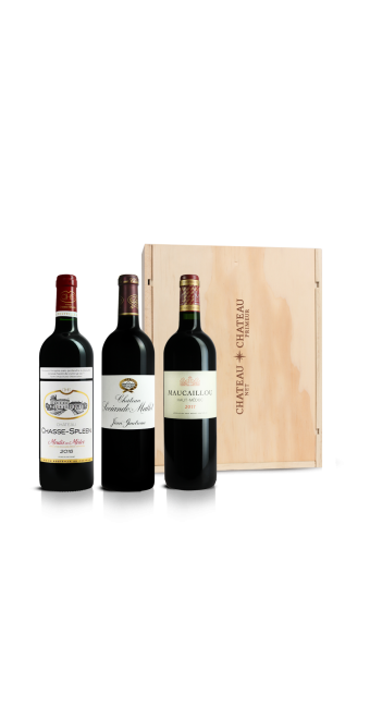 Bordeaux COFFRET - PERLES DU MEDOC (3BT) Château Maucaillou 2017, Haut-Médoc - Château Sociando-Mallet 2018, Haut-Médoc - Château Chasse-Spleen 2016, Moulis