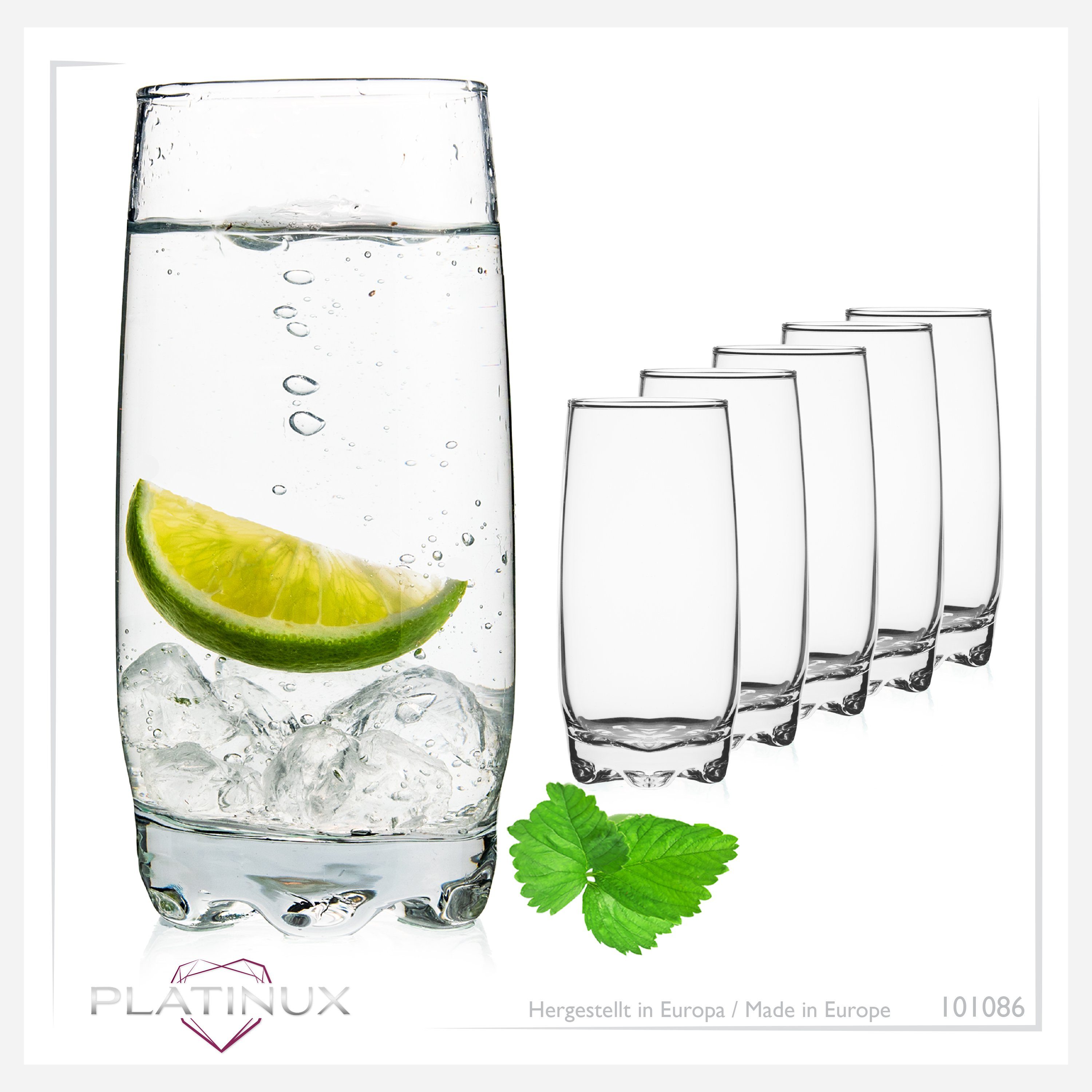 PLATINUX Glas Trinkgläser mit geformten Boden, Glas, Set 6 Teilig 350ml Wassergläser Saftgläser Frühstücksglas