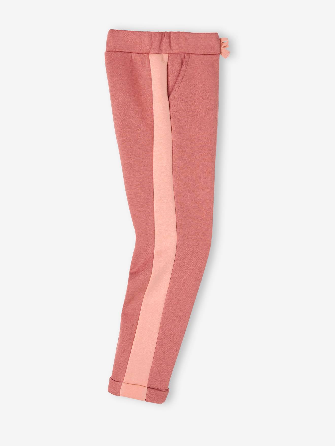 Pantalon de sport fille en molleton bandes côtés prune