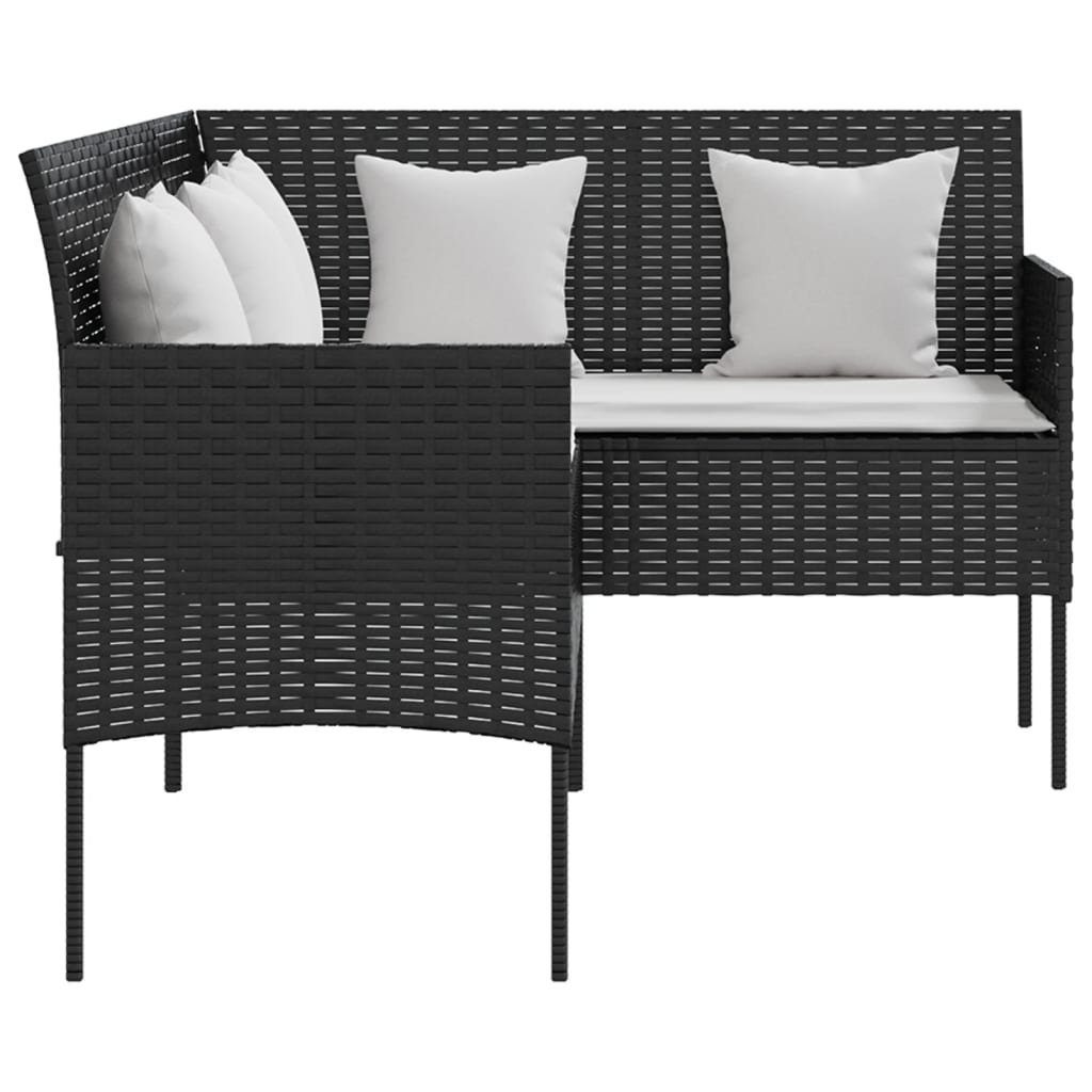vidaXL Gartenlounge-Set 5-tlg. Sofagarnitur in L-Form mit Kissen Poly Rattan Schwarz, (5-tlg)