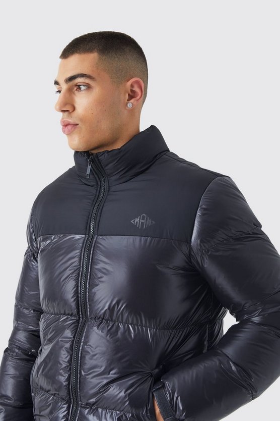 Man hochglänzende Colorblock Steppjacke